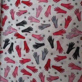 Cotton Quilt Fabric Gloves Pink Black Grey By the Yard Craft Material #BT