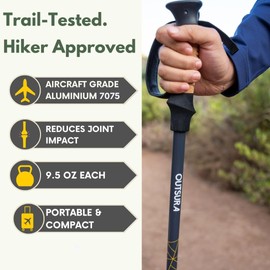Outsura Aluminium Trekking Poles for Hiking w/Cork Grip & Quick Lock - Lightweight Collapsible Hiking Sticks for Backpacking - Folding Walking Sticks for Seniors Men & Women - One Pair (Orange)