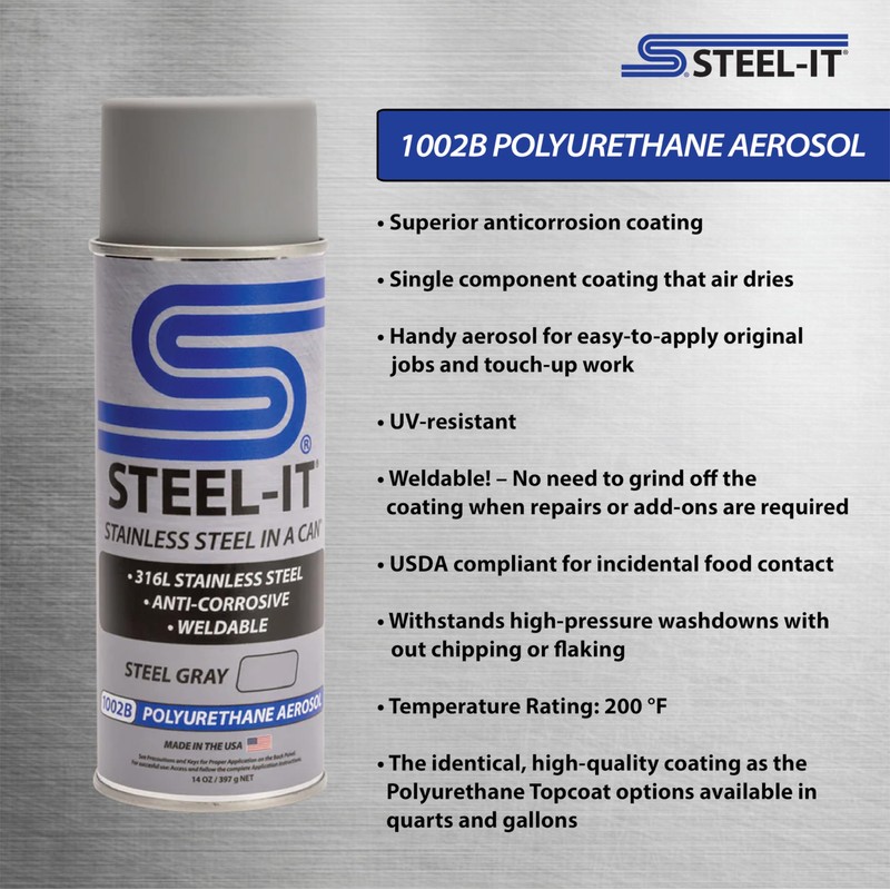 Steel-It 1002D Polyurethane Aerosol, Industrial Paint Coatings, Weldable, Easy to