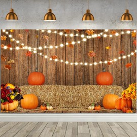 Caheansi 7x5 ft Fall Backdrop Autumn Thanksgiving Harvest Pumpkins Sunflower Hay Maple Leaves Wooden Photography Background Farm Baby Shower Party Banner Decorations Portrait Photo Booth Props