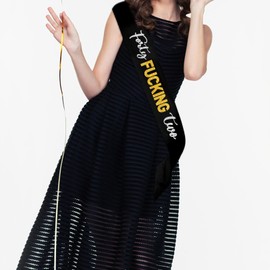 Forty Two Sash - Pink Satin Silver Gold Glitter Sash - 42 Years Old Gift for Man or Women - Funny 42nd Birthday Anniversary Party Decorations Accessories