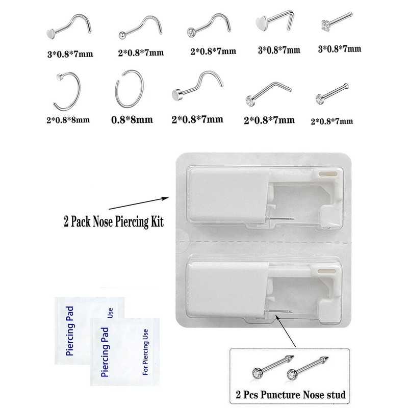 SLVIEKAE Nose Piercing Kit Disposable Nose Piercing Gun Kit with