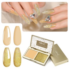 Solid Gel Nail Polish Set,Full-size 2 Colors Glitter Gold & Golden Almond Soak Off UV Gel Polish kit,Ombre Patting Gel,Nail Art Manicure Salon DIY Design at Home Gift for Woman