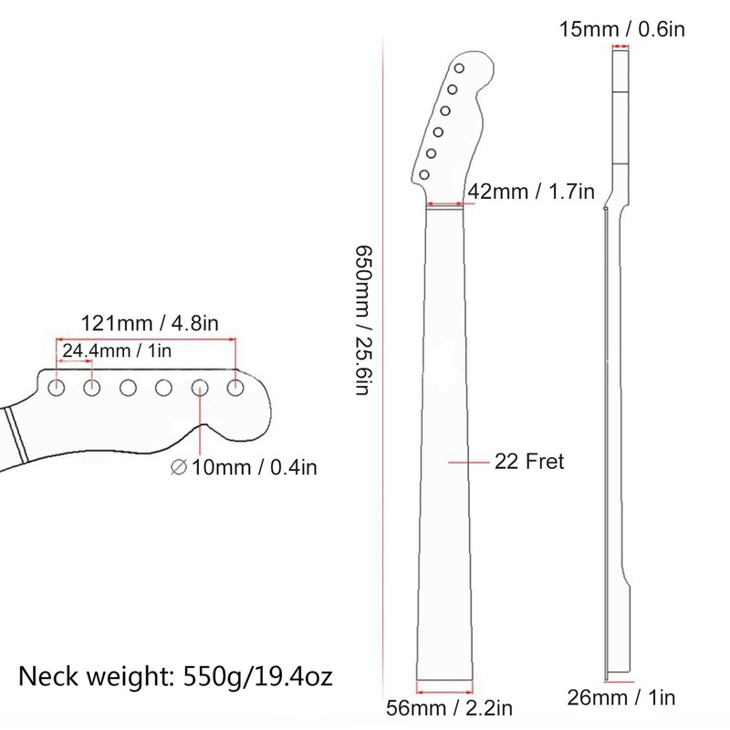 Guitar Neck 22 Fret Rosewood Maple Fingerboard Replacement Electric Guitars