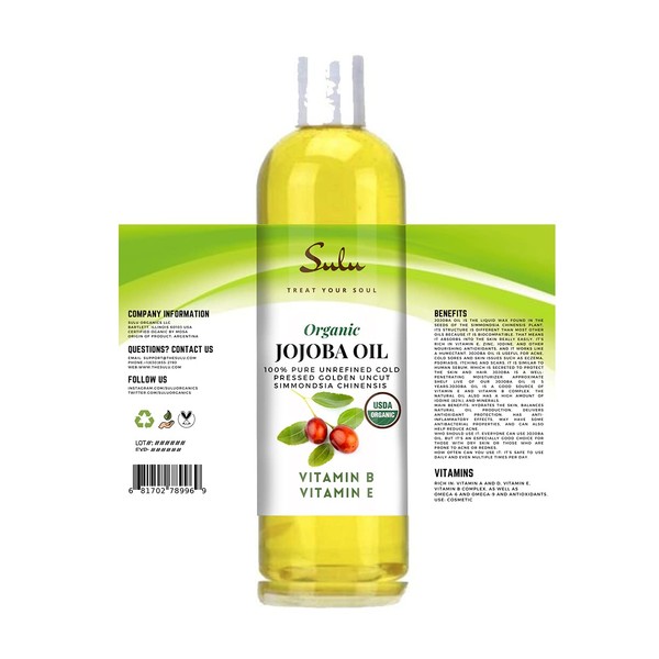 SULU ORGANICS 100% Pure Organic Unrefined Golden Jojoba Oil 24 Oz (Ounces)