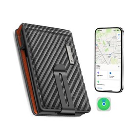 AITRACKTAG Anti-Lost Wallet Tracker Finders, Smart Wallet for Men with Smart Tracker Card,Work for Apple Find My (iOS Only) App, Pop-Up Wallet & Credit Card Holder (Carbon Black & Orange)