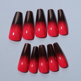 Yheakne Extra Long Coffin Ombre False Nails Shiny Ballerina False Nails French Gradient Clip on Nails Art Full Cover Acrylic Nails for Women Girls 24 Pieces (Style D)