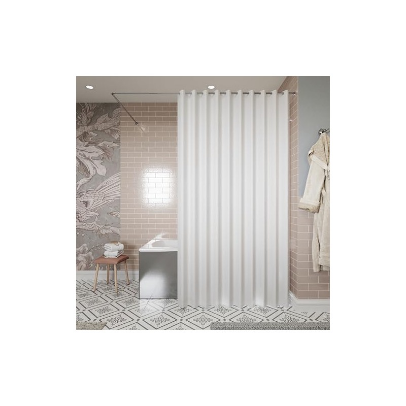 Croydex Hookless Textile White Shower Curtain, No Curtain Rings Required,