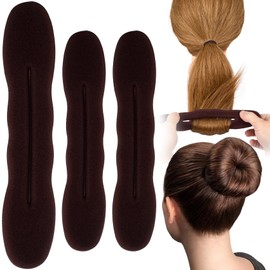 Lekgavd 3 PCS Hair Bun Maker, 2 Sizes Sponge Hair Updo Shaper for Women, Classic Lazy Hair Curler Clip Ties, Hair Styling Accessories for Long, Curly, Straight Hair - Brown