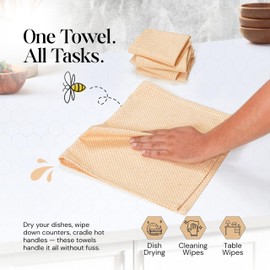 HEIRLOOM COMFORT Mustard Yellow Honeycomb Kitchen Towels 5 Pack, 16x26 Inch, 100% Cotton, Super Absorbent, Quick Dry, Reusable, Durable Dish Towels for Drying, Cleaning & Everyday Kitchen Use