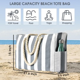 Beach Bag Large Swimming Bag Waterproof Striped Beach Bag with Zip Beach Bag XXL Family Swimming Bag XXL Family Travel Bag Beach Bag Women's Shopping Bag Shoulder Bag Bags
