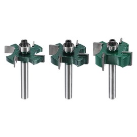 sourcing map T Slot Cutter Rabbet Router Bit 1/4" Shank 1/4" 3/8" 1/2" Cutting Width 1-3/8" Dia 4 Wing Carbide Slotting Cutter Rabbeting Slab Flattening Router Bits with Bearing for Wood