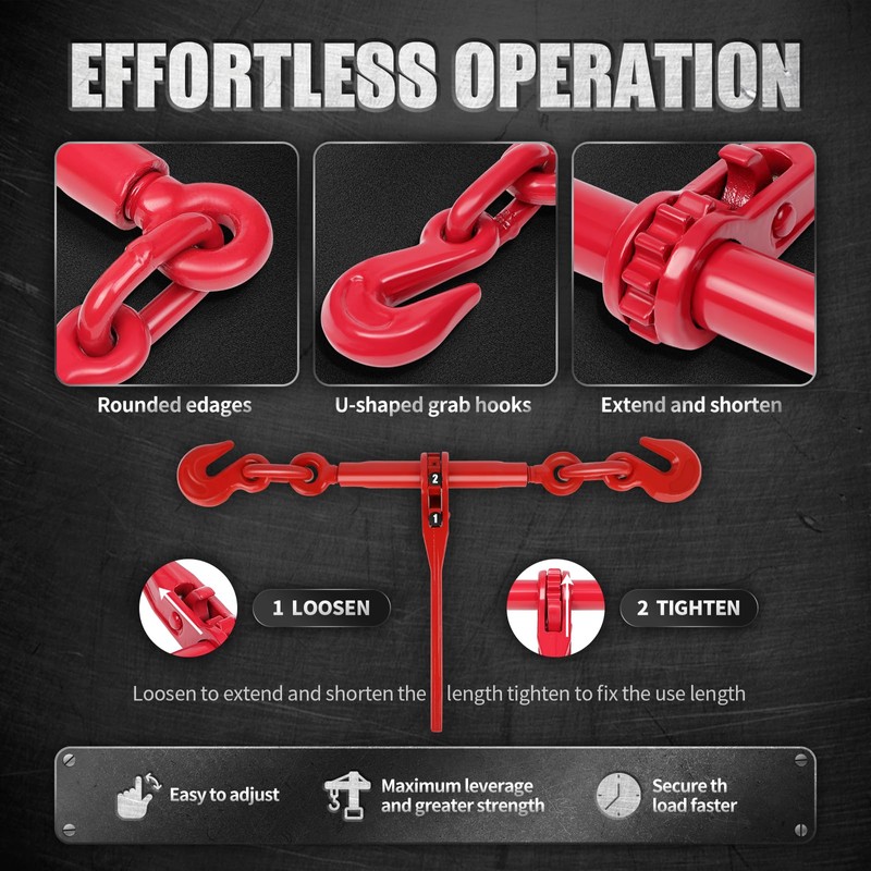 2 Pack 13000LBS Ratchet Chain Load Binders, 1/2 to 5/8"