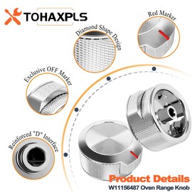 W11156487 W10823529 Oven Range Knob Replacement, Compatible with Whirlpool KitchenAid Oven Stove Control Knobs - 4 Pack