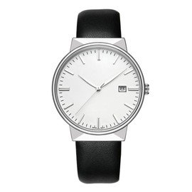 WWOOR Fashion Men PU Leather Strap Calendar Waterproof Quartz Watch Wristwatch (White Dial)