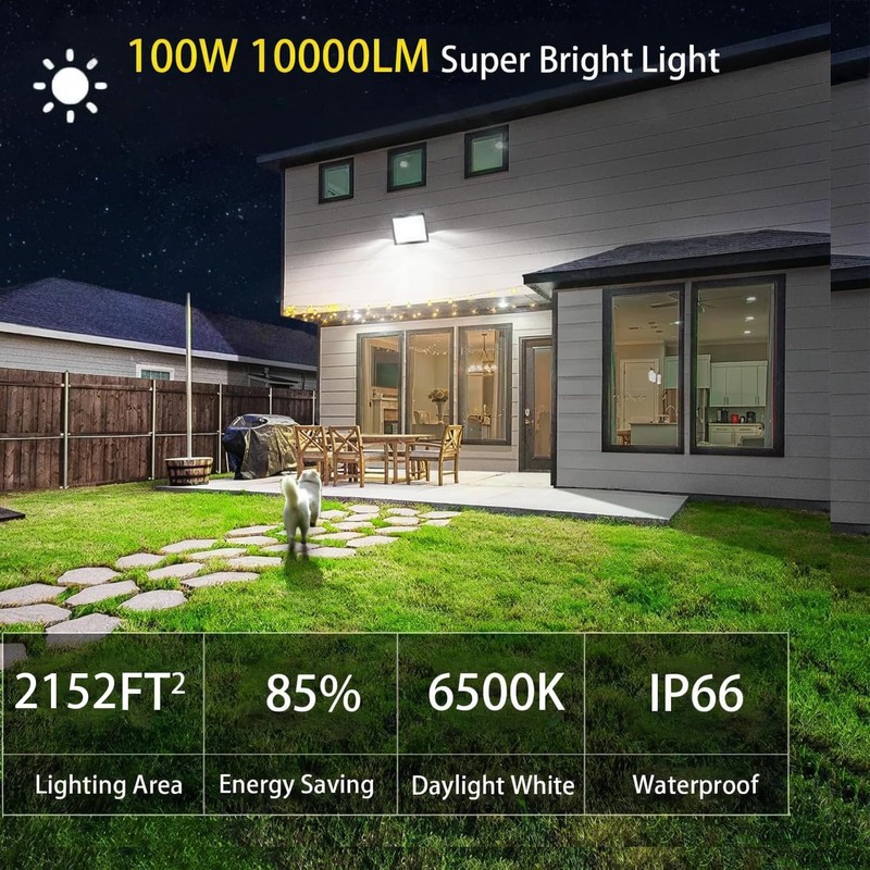 Zelvia LED Flood Lights Outdoor for Yard Work -100W 10000lm