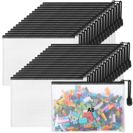 Jetec 32 Pcs Mesh Zipper Bags Toy Storage Bikini Organizer Bag Bolsas Para Guardar Trajes De Baño Waterproof Zipper Reusable Pouch Puzzle Multipurpose for Storage Office(Black,7.5 x 5 Inch)
