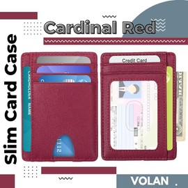 VOLAN Anti-Skimming Card Case, Thin, RFID Protection, Slim, Lightweight, 8 Pockets, Storage, Credit Card Commuter Holder (Cardinal Red)