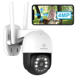 ANTELA 2.5K/4MP Outdoor Surveillance Camera, 360° PTZ WLAN Camera Outdoor with 24/7 Recording, IP65, 50 m Colour/IR/Smart Night Vision with Floodlight, 2-Way Audio, Motion Detection, Alarm Message,