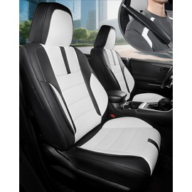 FREESOO Black White Car Seat Covers Full Set - Faux Nappa Leather Seat Covers for Cars, with Front Seatbelt Pads, Cute Breathable Cushion Protectors Fit for Most 5 Seats Sedans SUV Hatchbacks Trucks