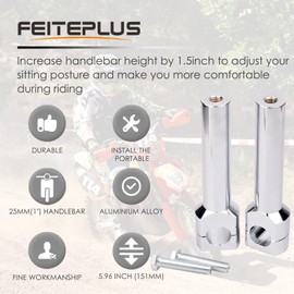 1" Handlebar Bar Risers Motorcycle Bar Clamps For Streetbob, Goldfire Straight One Piece Tall Handle Bar Riser Extension Kit Compatible With Harley Chrome. 5.51" Raise