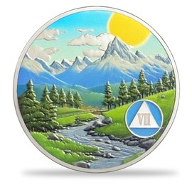 7 Year Sobriety Coin Gifts | Mountain Road AA Coin - HA AA Chip Medallion with Serenity Prayer | Narcotics Alcoholics Anonymous Gifts for Anniversary Month & Year for Men & Women in Recovery