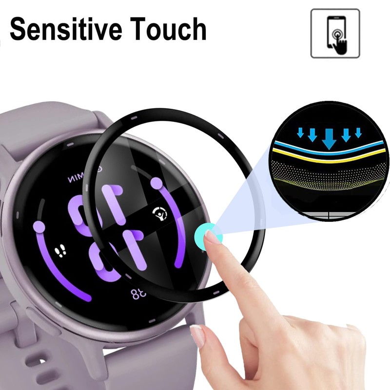 KZIOACSH Screen Protector for Garmin Vivoactive 5, 3 Pack Full Coverage 3D