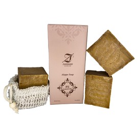 Zaman Sense Premium Aleppo Soap with 5% Laurel Oil, Pack of 3 (3 x 200 g) Including Cotton Soap Bag, No Additives, Natural Soap for Face, Body & Hair
