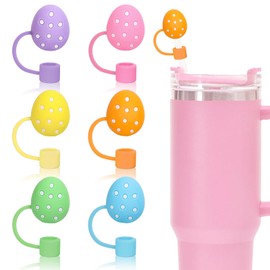 FYSUIMU 6Pcs Easter Silicone Straw Cover Cap Spring Pastel Egg Reusable Straw Topper Protector Lid Straw Topper for 0.4 Inch Straws, 30/40Oz Tumbler Cup Accessories