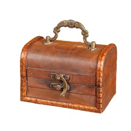 Wooden Treasure Chest Box, Vintage Wooden Treasure Chest, Vintage Look, Small Pirate Treasure Chest, Wooden Treasure Chests, Storage Box with Handle, Suitable for Storage and Decorating, Brown C