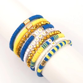 Sts Store 9 Pack Game Day Bracelets for Women Stackable Heishi Beaded Stretch Bracelet Foo