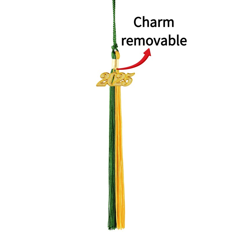GRADFTY 2025 Graduation Tassel, Green and Gold, Polyester, Traditional, Hanging