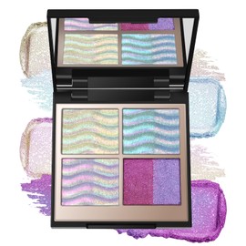 Chameleon Holographic Glitter Eyeshadow Palette, Duochrome Shimmer Color Shift Eye Shadow, High Pigmented Iridescent Inner Corner Eye Sparkle Highlighter, Creamy Blue Pink Plum Purple Eye Makeup