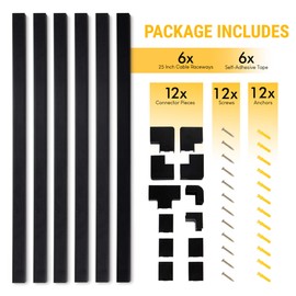 Simple Cord Black Cable Concealer On-Wall Cord Cover Raceway Kit - Cable Management System to Hide Cables, Cords, or Wires - Cord Organizer for TVs and Computers at Home or in The Office