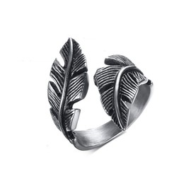 OIDIMS Vintage Feather Wrap Ring for Men Women Stainless Steel Biker Band Punk Gothic Statement Oxidized Rings Comfort Fit Mid Knuckle Finger Fashion Jewelry for Boyfriend Dad (10)