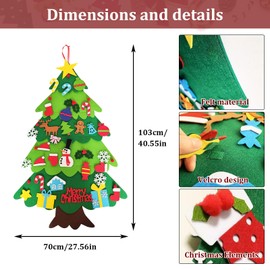 YHNMMNO Felt Christmas Tree Children, DIY Felt Decorative Christmas Tree for Children with 32 Removable Hanging Ornaments, Children's Christmas Gift, Christmas Tree for Home/Door/Wall Decoration