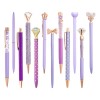 12 Plumas Lapiceros Bolígrafos Retráctil ,diamante Brillo Exterior Violeta