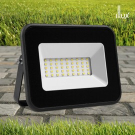 ILLUX Reflector led exterior de 30w para sobreponer en piso. Luz fría blanca. Ideal para iluminar fachadas, casas, cocheras, monumentos. 30,000 horas de vida RL-3630.N65