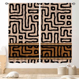 Cortinas de tela de barro africano, bohemias, modernas, abstractas, con estampado geométrico tribal africano, patrón étnico, color café, cortinas opacas para ventana para sala de estar, recámara