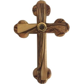 Holy Land Market Simple Olive Wood Eastern or 14 Stations Cross with Soil from Bethlehem (13.5 or 5.4 inches)