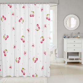 Feelyou - Cortina de ducha con estampado de cerezo para niños, diseño de princesa, juego de cortina de ducha de baño de dibujos animados de Kawaii, para niños, niñas, lindas flores, accesorios de