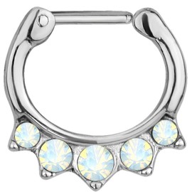 Forbidden Body Jewelry 16g Surgical Steel Synthetic Opal & CZ Crystal Hanger Septum Clicker Hoop, Metal