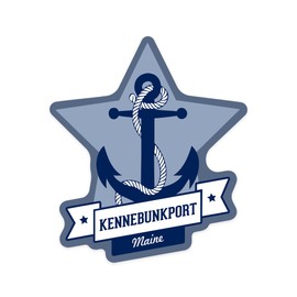 Die Cut Sticker Kennebunkport, Maine, Navy Anchor Design, Contour Vinyl Sticker 1 to 3 inches (Waterproof Decal for Cars, Water Bottles, Laptops, Coolers), Small