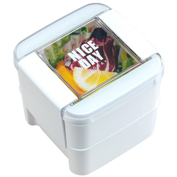 Iwasaki Industrial Lunch Box, Square, 2-Tier, 24.0 fl oz (680 ml), White, Easy Care