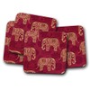 4 Set - Red Elephant Print Coaster - Indian India