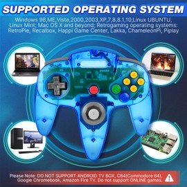 Wired USB N64 Controller, FISUPER Classic Video Game Controller USB Gamepad for Windows PC MAC Raspberry PI Retropie (Clear Blue)
