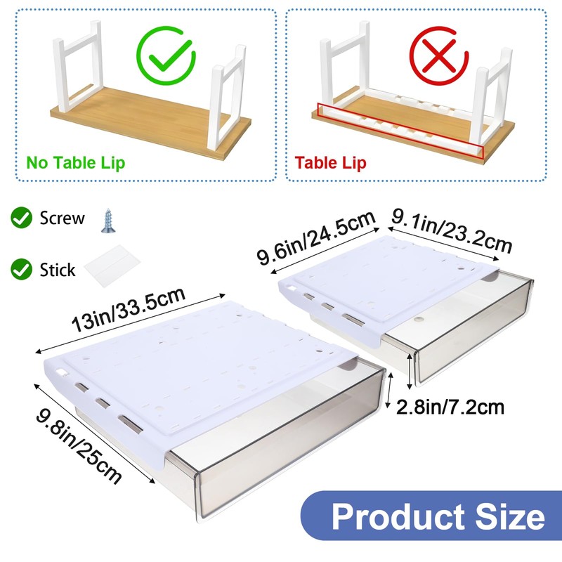 JOUTYFOR Under Desk Table Drawer Storage Organizer,2 Pack Large &
