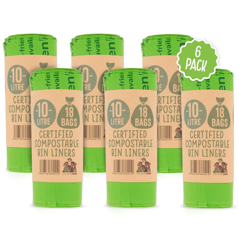 Eco Green Living 10 Litre Compostable Bin Liners, Plastic Free