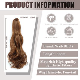 Claw Clip Ponytail Extension Clip in Hair Extension Long Curly Wavy Pony Tail Natural Soft Synthetic Curly Hairpiece For Women (Light Auburn)
