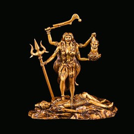 Artarium Kali MATA Statue, Hindu Goddess Idol, 4 inch Antique Gold Kali Maa Murti for Pooja Showpiece Item, Kali Maa Figurine Statue for Car Dashboard Temple Home Decor, Religion Puja Decoration Item